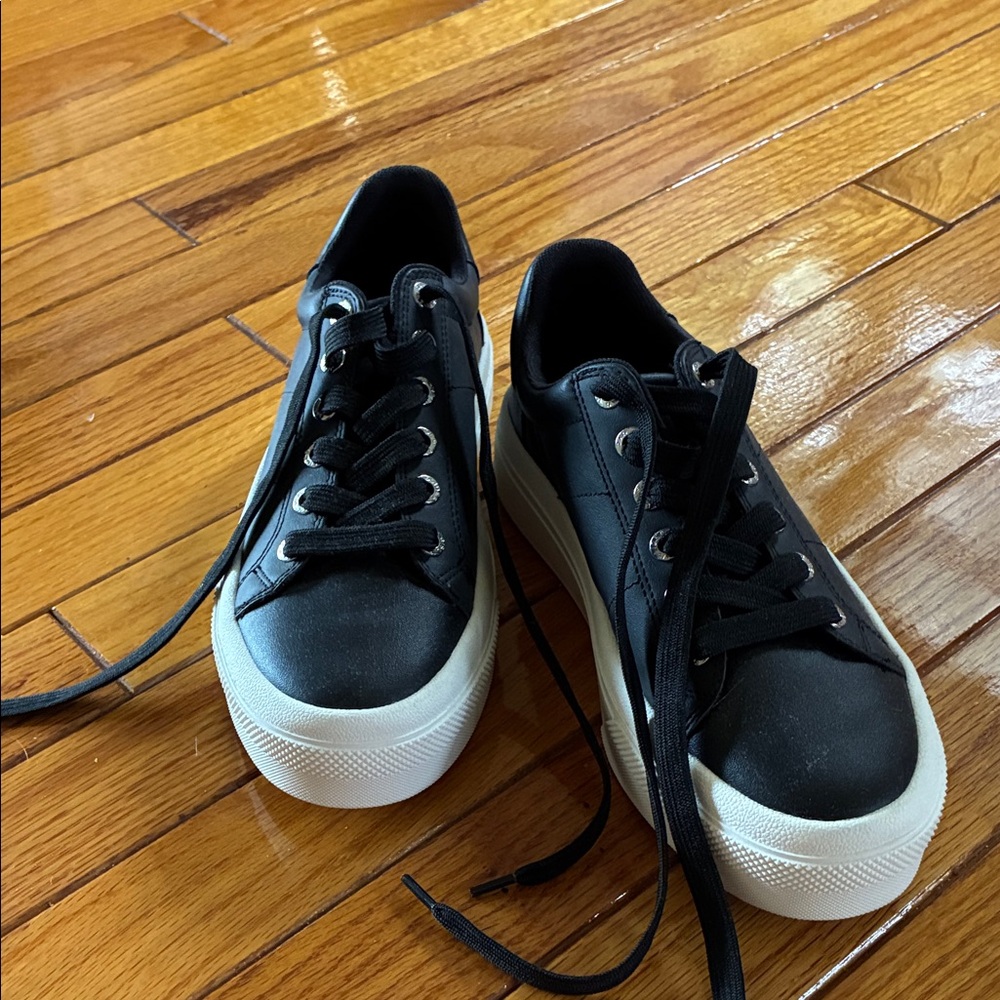 J Slides Black Platform Sneakers with White Soles